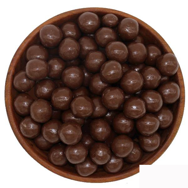 Økologiske maltesers overtrukket med belgisk mælkechokolade.